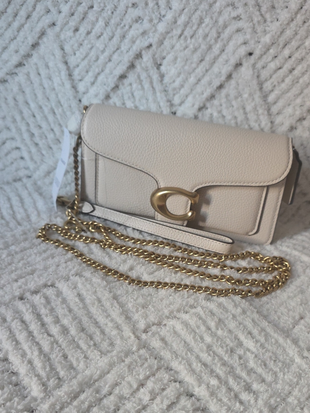 Coach  Chalk Pebbled Leather mini Tabby Crossbody with Gold Chain